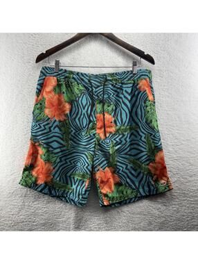 Lost Hawaiian Swim Board Shorts Mens XL Hibiscus Zebra Stripe